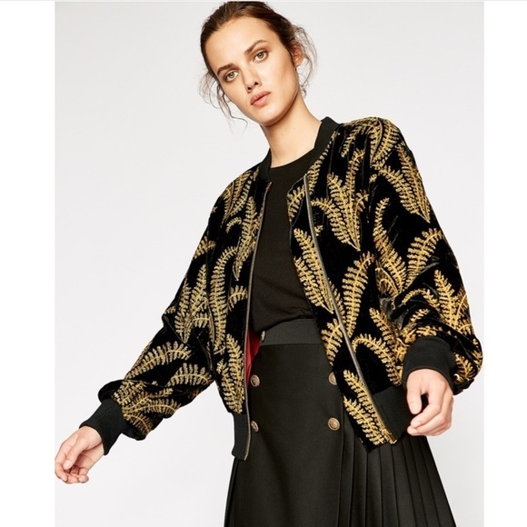 The Kooples Velvet Embroidery Boho Bomber Jacket size 2
